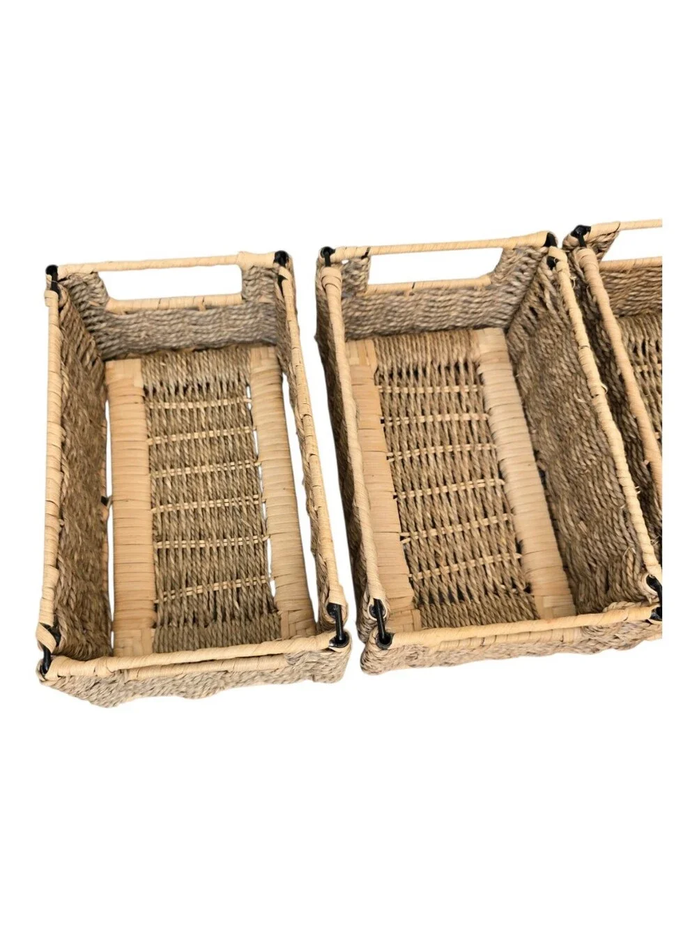 Natural Small Woven Seagrass Storage Baskets With Handles - Set of 3